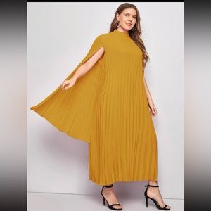 SHEIN Modely plus pleated solid cape dress